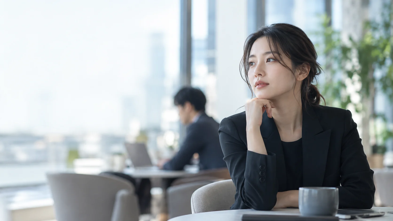 明るい職場で自然に過ごす人物。ユアパスのコンセプトビジュアル。